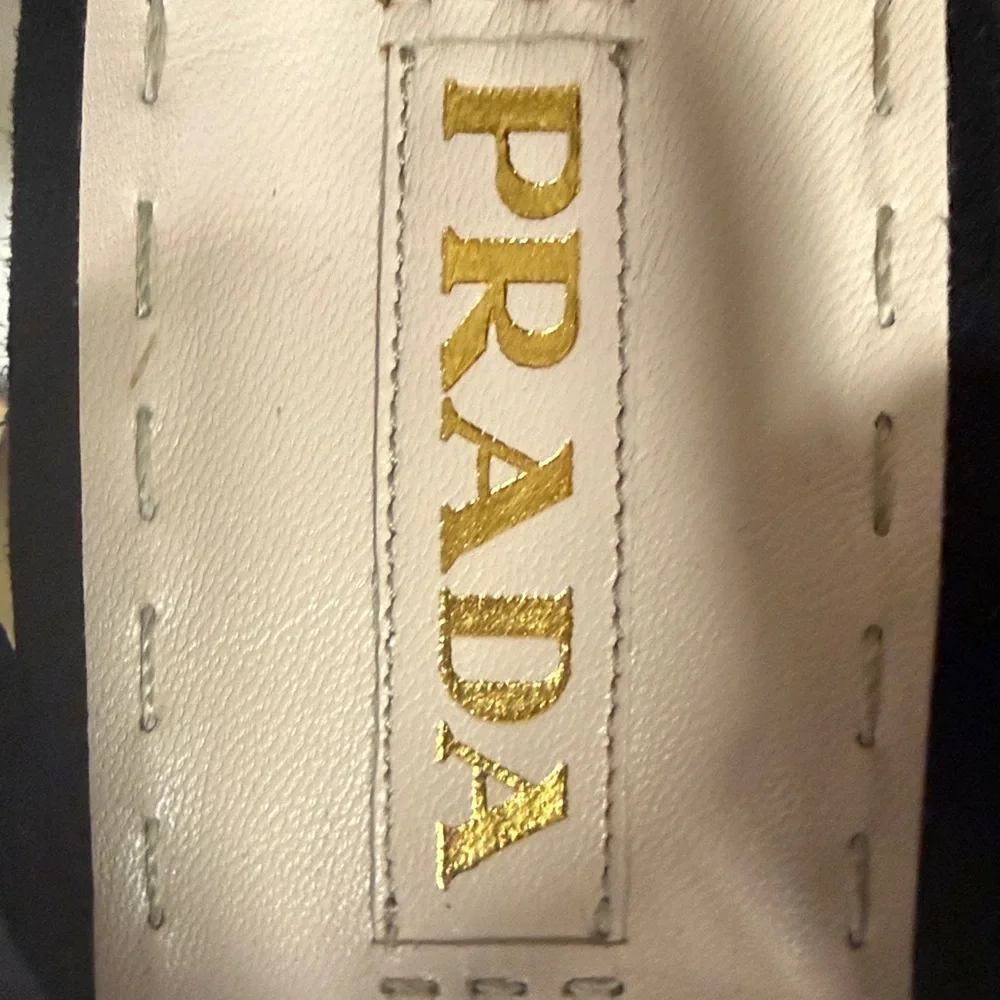 Prada Black and White Sandals with Gold Accents - Picture 6 of 6